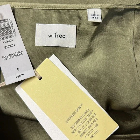 Aritzia Wilfred Elixir Satin Skirt In Bosana Green Vert Bosana Side Slit Size 6 - Picture 8 of 9